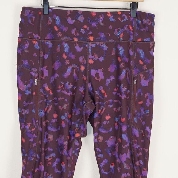 Athleta Rainer Leopard Print Plum Purple Tight Leggings Womens Sz XL - Picture 2 of 13